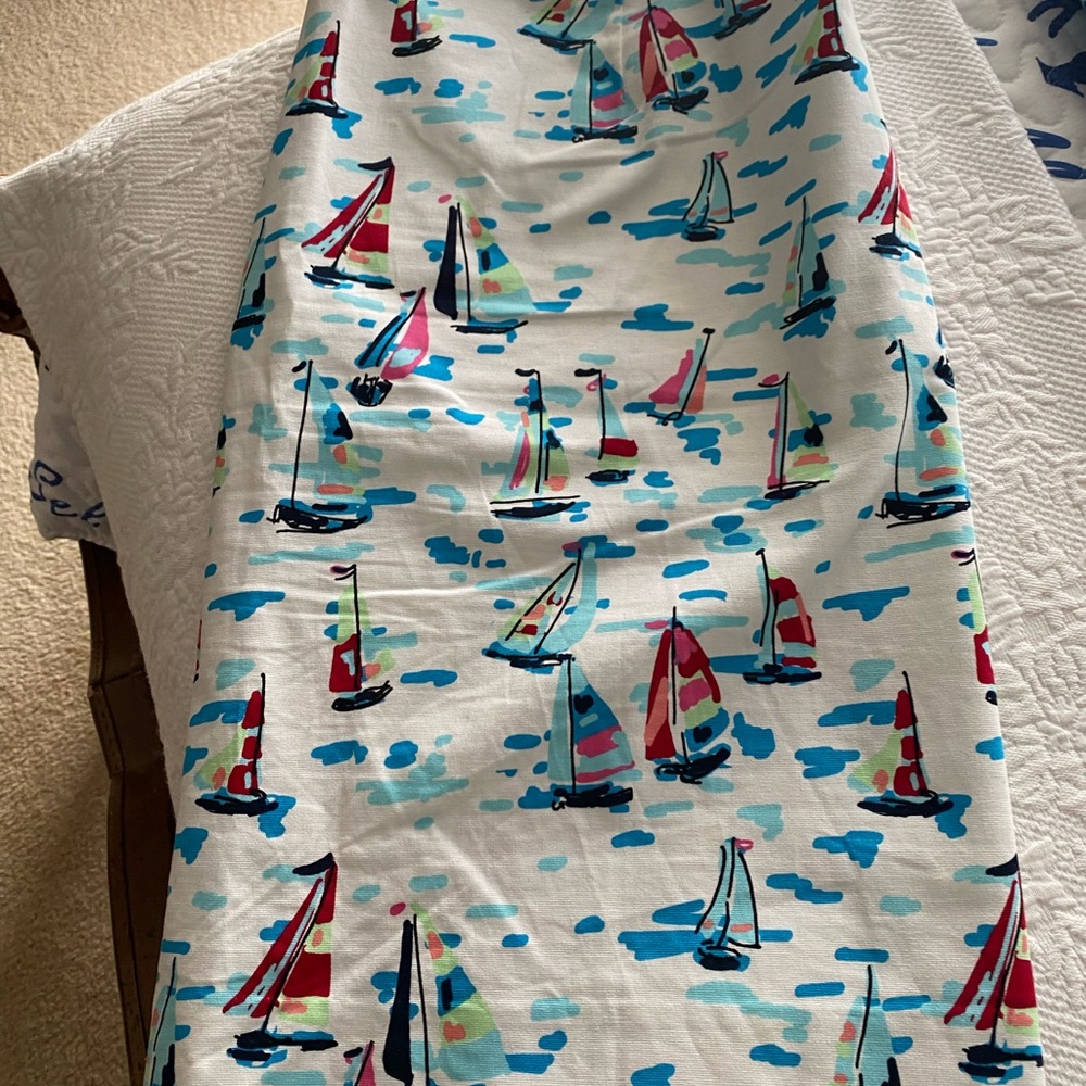 Talbots White Cotton Dress with Multicolor Sailboat Print